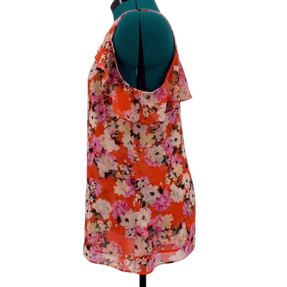 Cabi Lush Blouse # 5352, Hibiscus Floral Cold Shoulder Layered Blouse, Medium - Picture 5 of 17